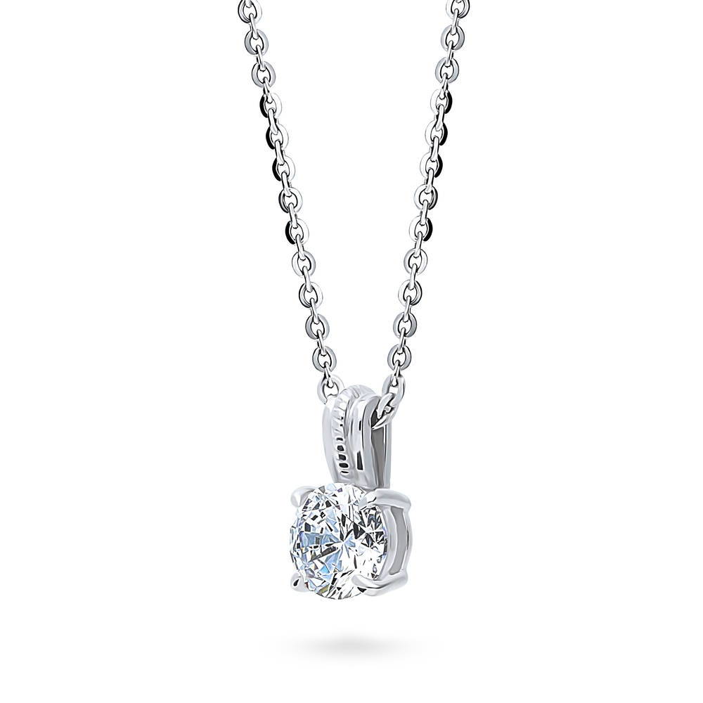 Front view of Solitaire 0.8ct Round CZ Pendant Necklace in Sterling Silver, 4 of 6