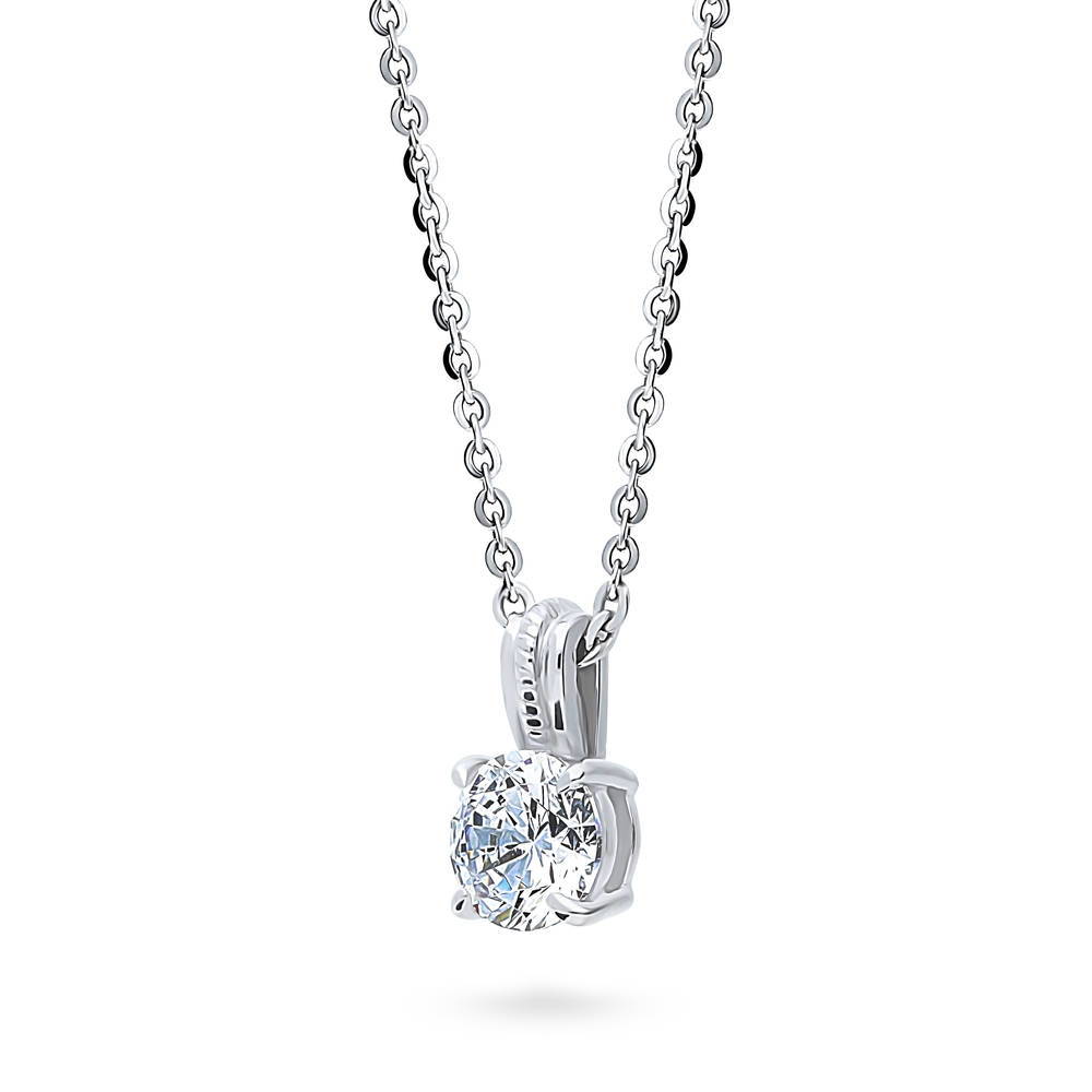 Front view of Solitaire 0.8ct CZ Necklace in Sterling Silver, 4 of 6