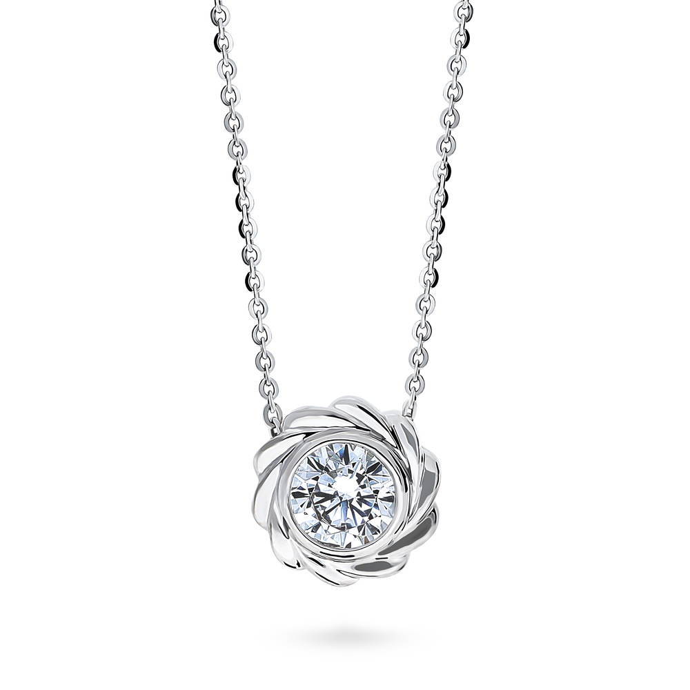 Woven Solitaire Bezel Set CZ Pendant Necklace in Sterling Silver, 1 of 7