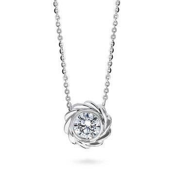 Woven Solitaire Bezel Set CZ Pendant Necklace in Sterling Silver