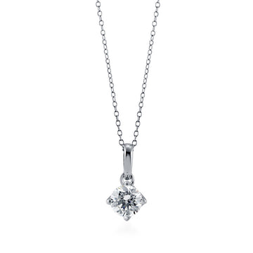 Solitaire 1ct Round CZ Pendant Necklace in Sterling Silver