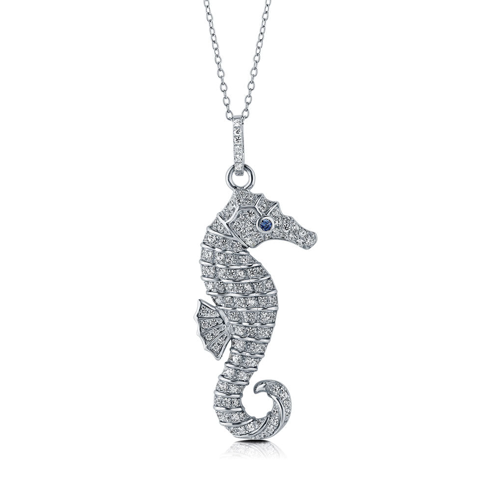 Seahorse CZ Pendant Necklace in Sterling Silver