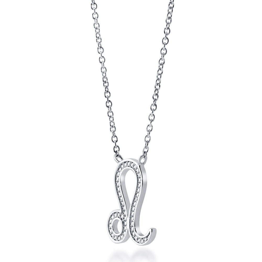 Front view of Zodiac Leo CZ Pendant Necklace in Sterling Silver, 4 of 7