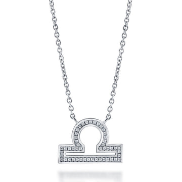 Zodiac Libra CZ Pendant Necklace in Sterling Silver