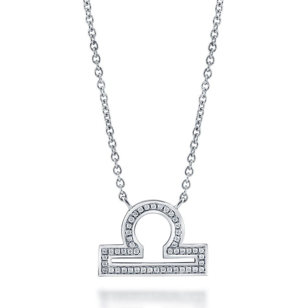 Zodiac Libra CZ Pendant Necklace in Sterling Silver, 1 of 6