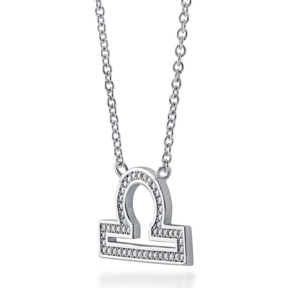 Front view of Zodiac Libra CZ Pendant Necklace in Sterling Silver, 4 of 6