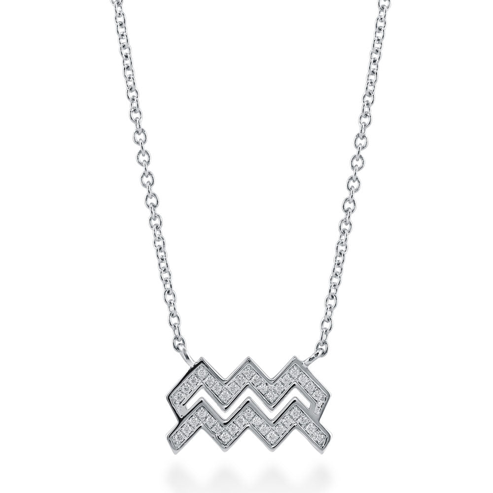 Zodiac Aquarius CZ Pendant Necklace in Sterling Silver, 1 of 6