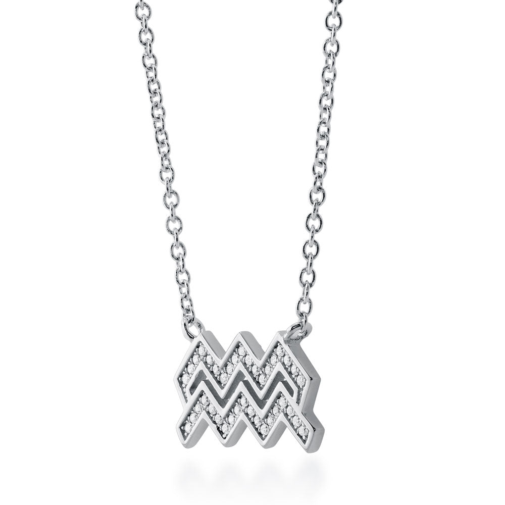 Zodiac Aquarius CZ Pendant Necklace in Sterling Silver