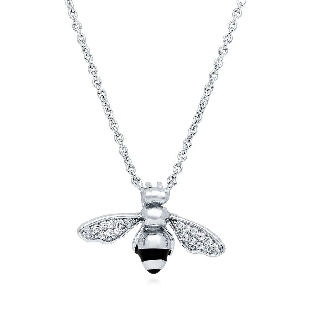 Bee CZ Necklace and Earrings Set in Sterling Silver