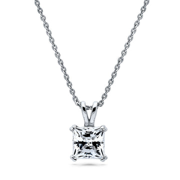 Solitaire 1.2ct Princess CZ Pendant Necklace in Sterling Silver
