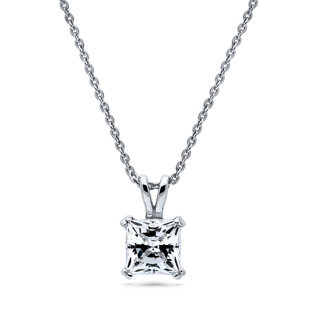 Solitaire 1.2ct Princess CZ Pendant Necklace in Sterling Silver, 1 of 5
