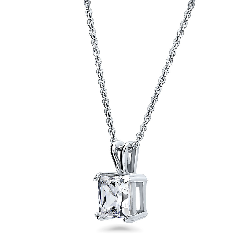 Front view of Solitaire 1.2ct Princess CZ Pendant Necklace in Sterling Silver, 3 of 5