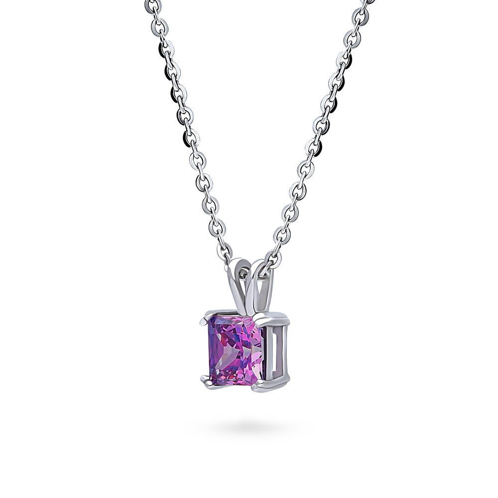Solitaire Purple Princess CZ Pendant Necklace in Sterling Silver 1.2ct