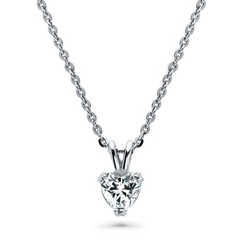 Solitaire 0.7ct Heart CZ Pendant Necklace in Sterling Silver