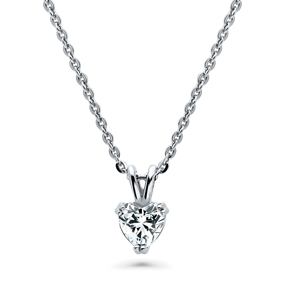 Heart Solitaire CZ Necklace and Earrings Set in Sterling Silver