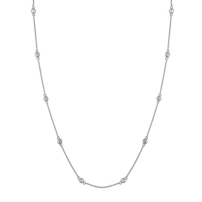 Solitaire Station Bezel CZ Necklace Set in Sterling Silver