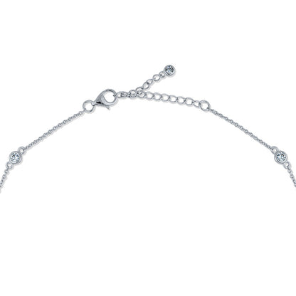 Solitaire Station Bezel CZ Necklace Set in Sterling Silver