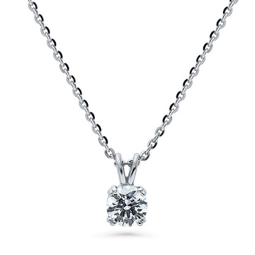 Solitaire Round CZ Pendant Necklace in Sterling Silver 0.8ct