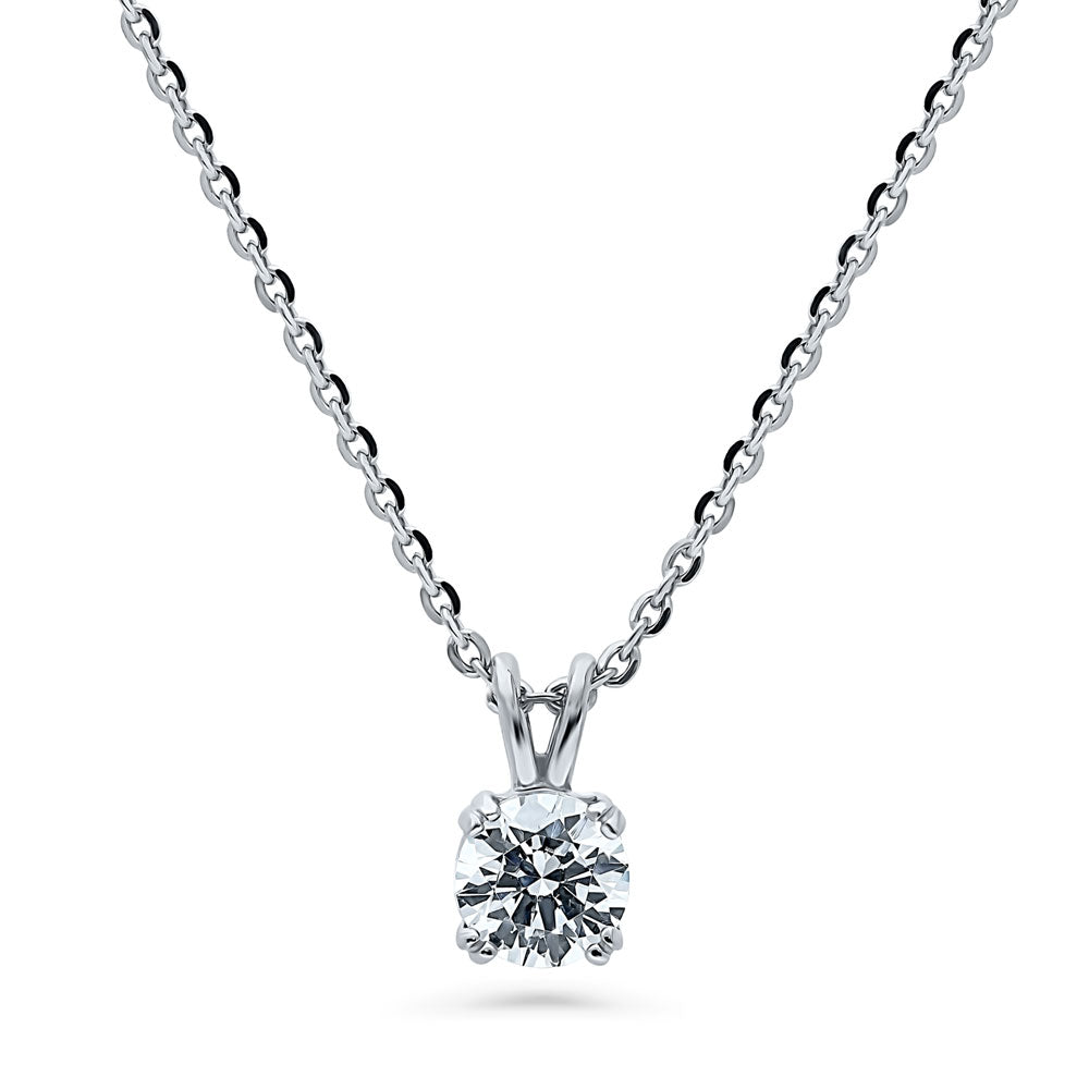 Solitaire Round CZ Pendant Necklace in Sterling Silver 0.8ct, 1 of 6