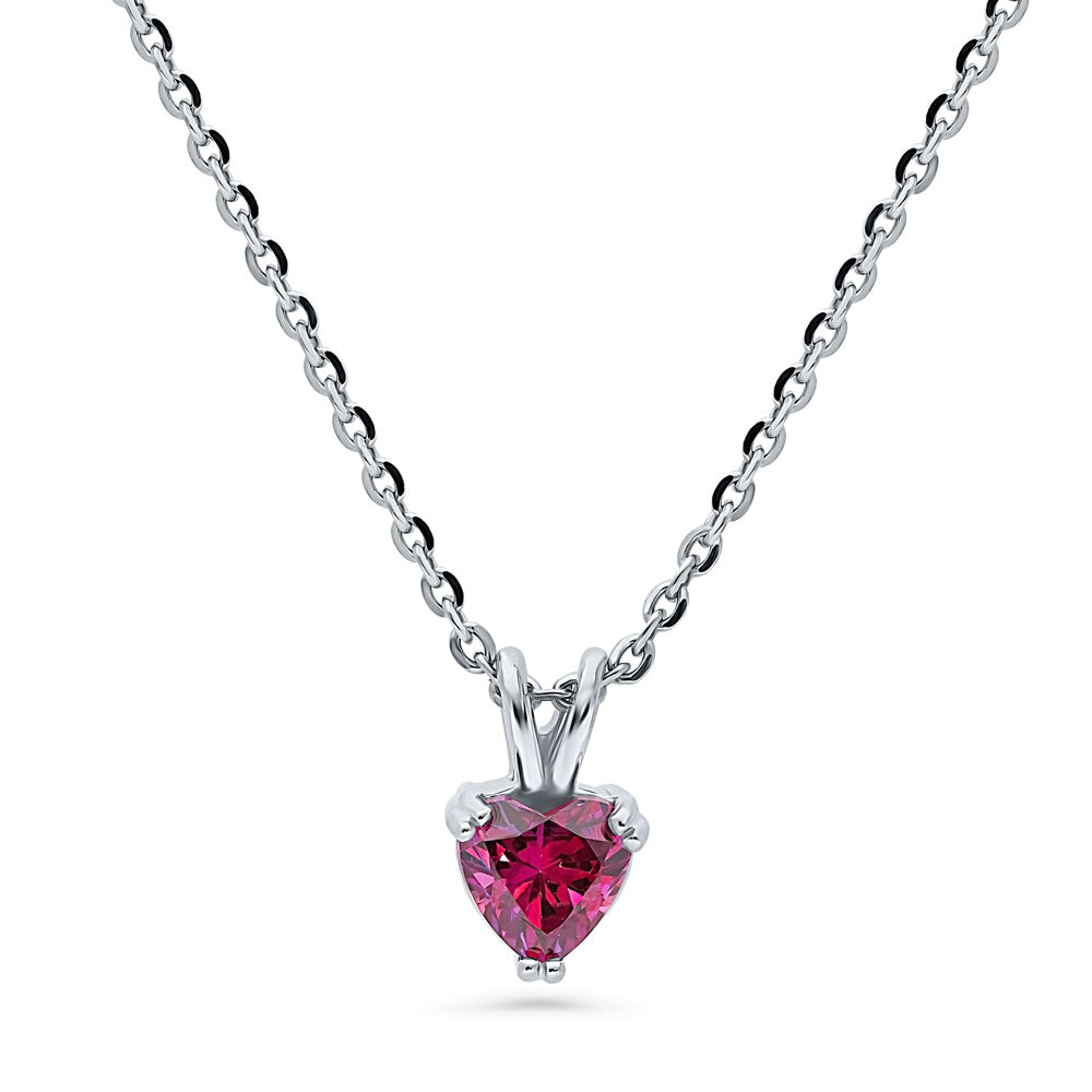 Solitaire Red Heart CZ Pendant Necklace in Sterling Silver 0.7ct