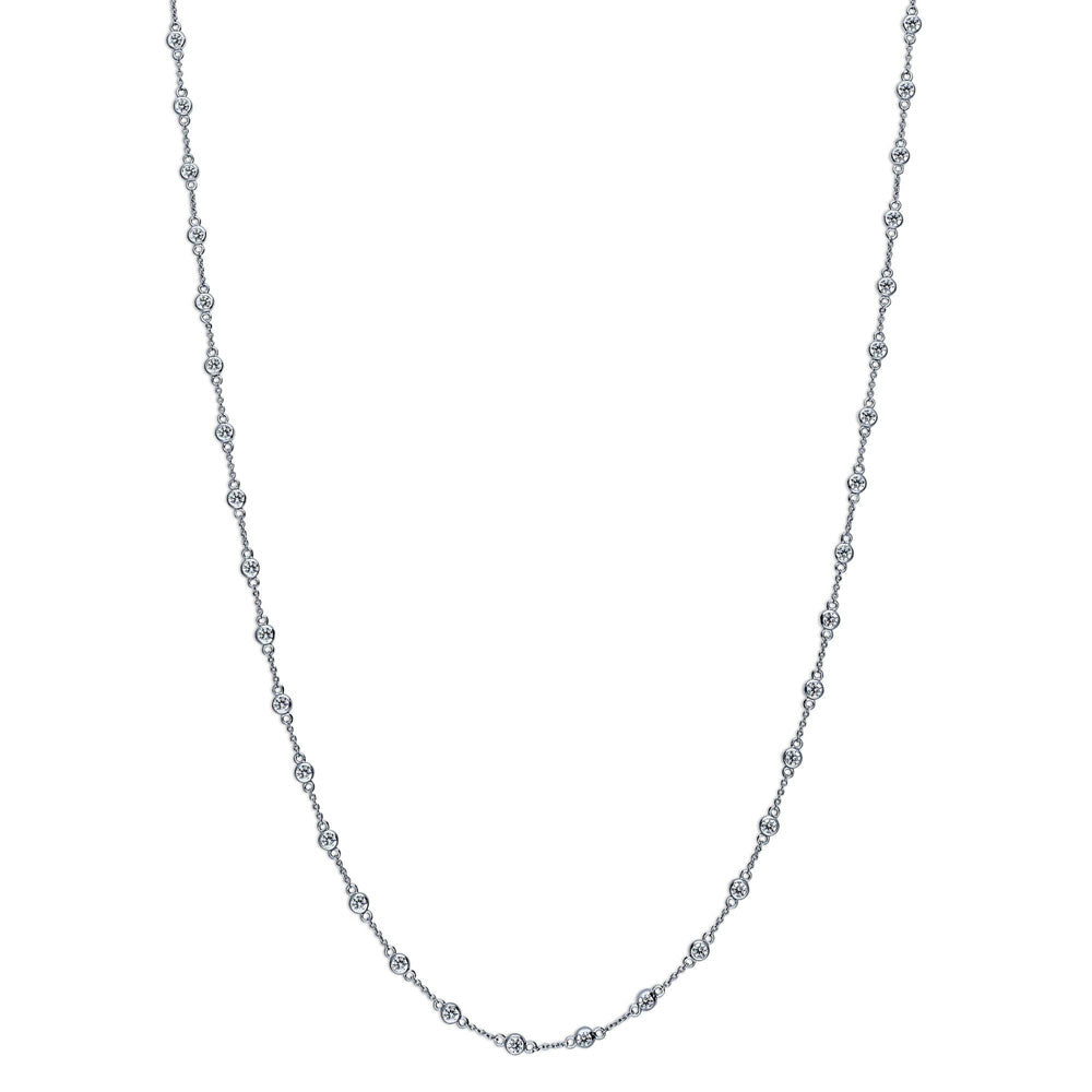 Front view of CZ by Yard Station Necklace in Sterling Silver, 4 of 8
