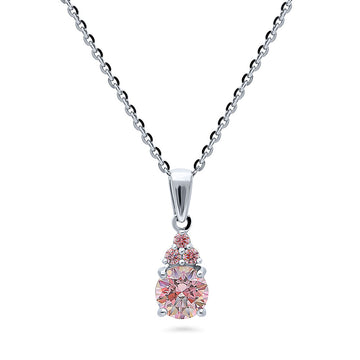 Solitaire 1ct Morganite Color Round CZ Necklace in Sterling Silver