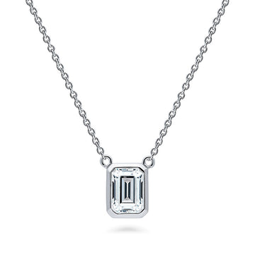 Solitaire 1ct Bezel Set Emerald Cut CZ Necklace in Sterling Silver
