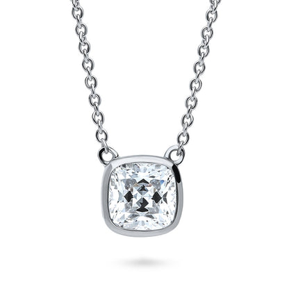 Solitaire 1.25ct Bezel Cushion CZ Necklace in Sterling Silver