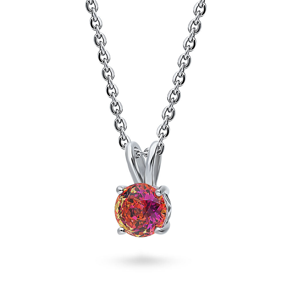 Front view of Kaleidoscope Solitaire CZ Pendant Necklace in Sterling Silver, 4 of 19