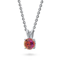 Front view of Kaleidoscope Solitaire 0.8ct CZ Necklace in Sterling Silver, Red Orange Color