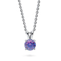 Kaleidoscope Solitaire 0.8ct CZ Necklace in Sterling Silver, Purple Aqua Color