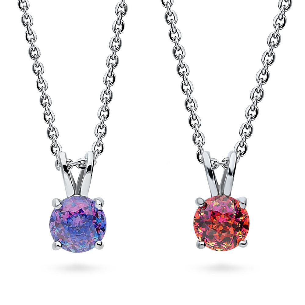 Kaleidoscope Solitaire CZ Pendant Necklace in Sterling Silver, 2 of 19