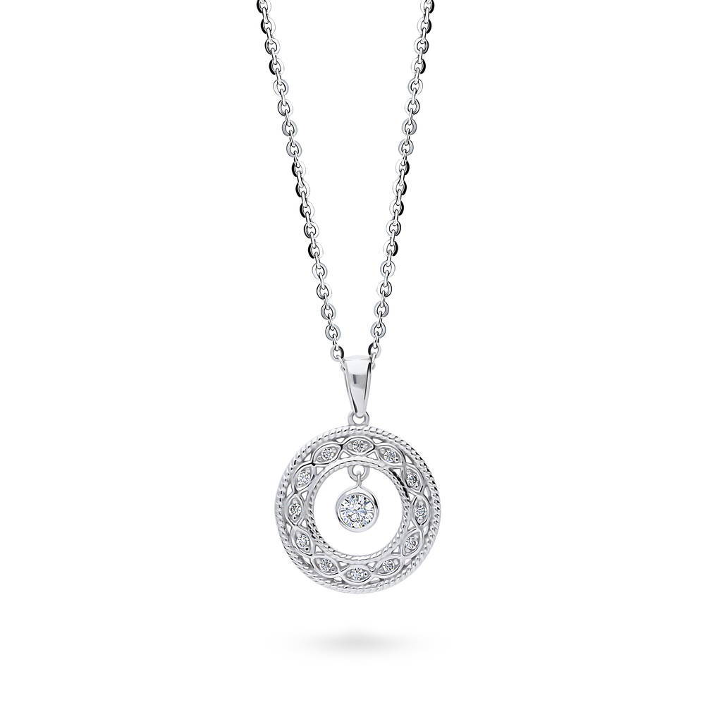 Woven Open Circle CZ Pendant Necklace in Sterling Silver