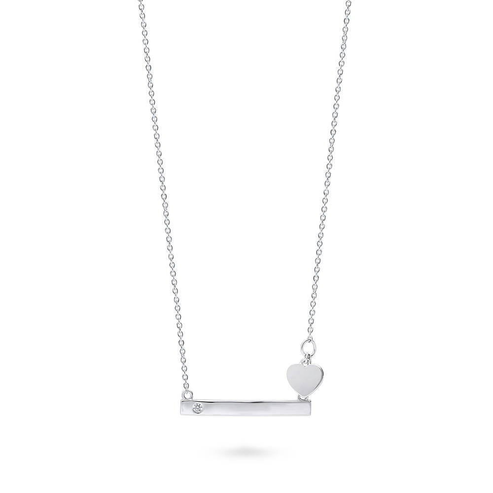 Bar Heart CZ Pendant Necklace in Sterling Silver