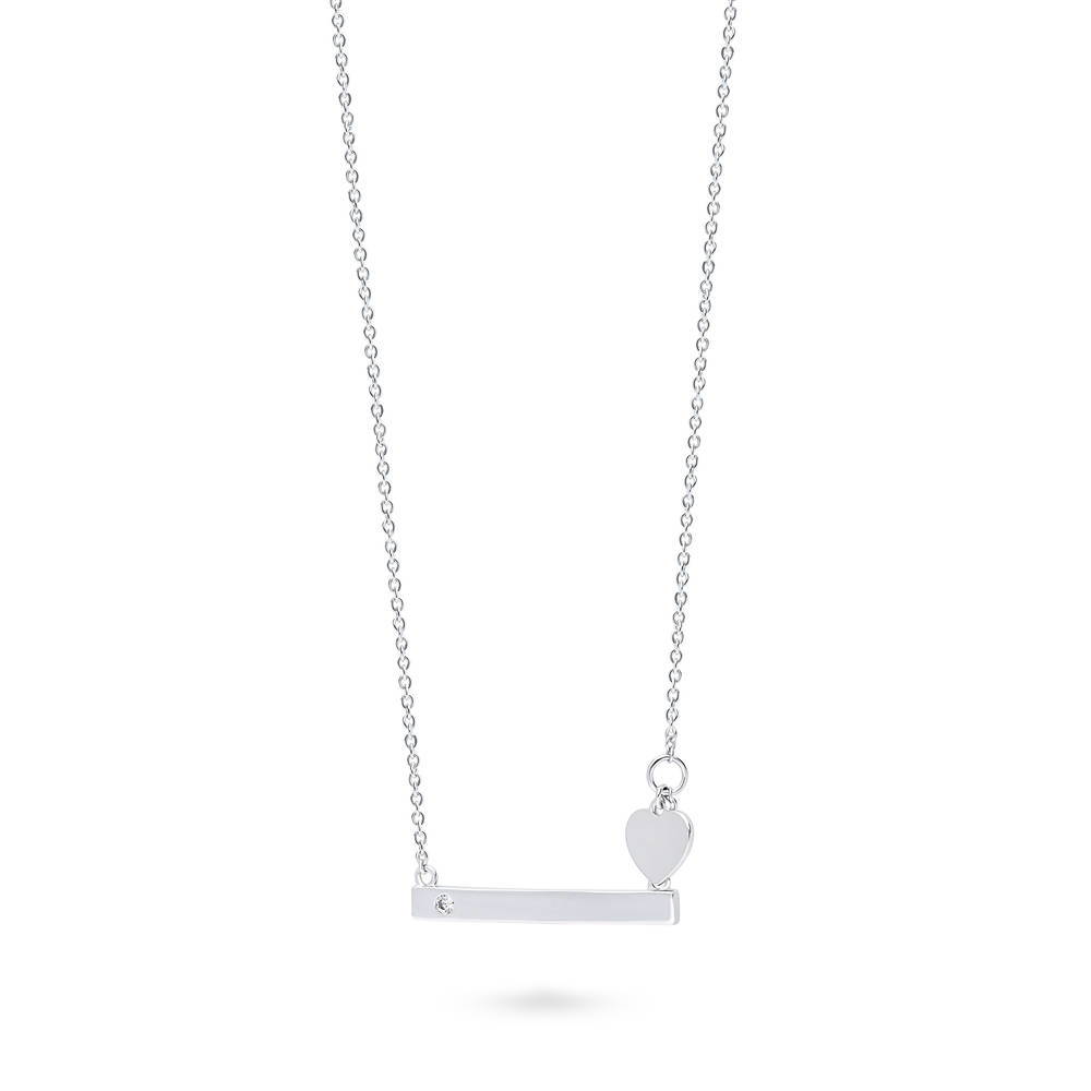Bar Heart CZ Pendant Necklace in Sterling Silver