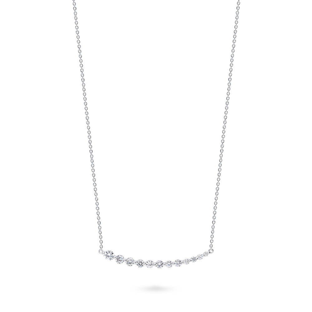 Graduated Bar CZ Pendant Necklace in Sterling Silver, 1 of 6