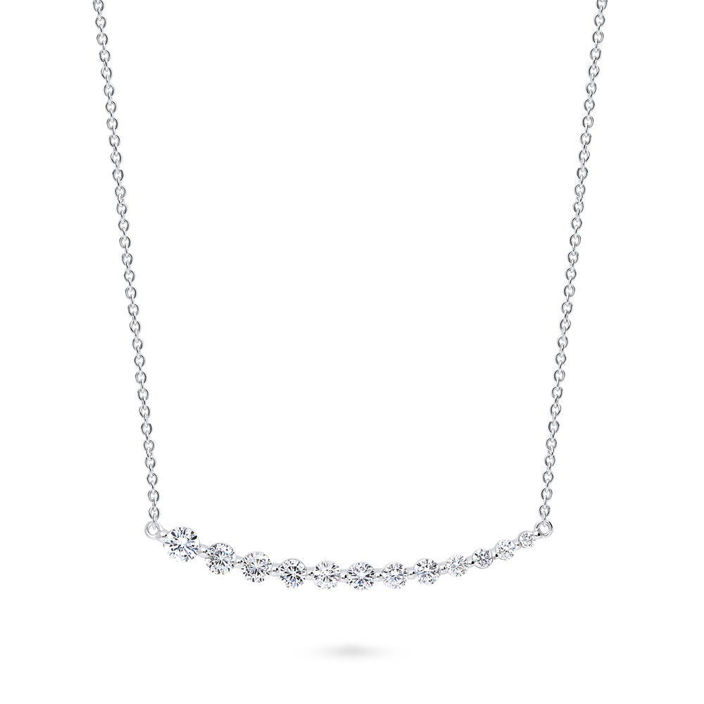 Front view of Graduated Bar CZ Pendant Necklace in Sterling Silver, 3 of 6