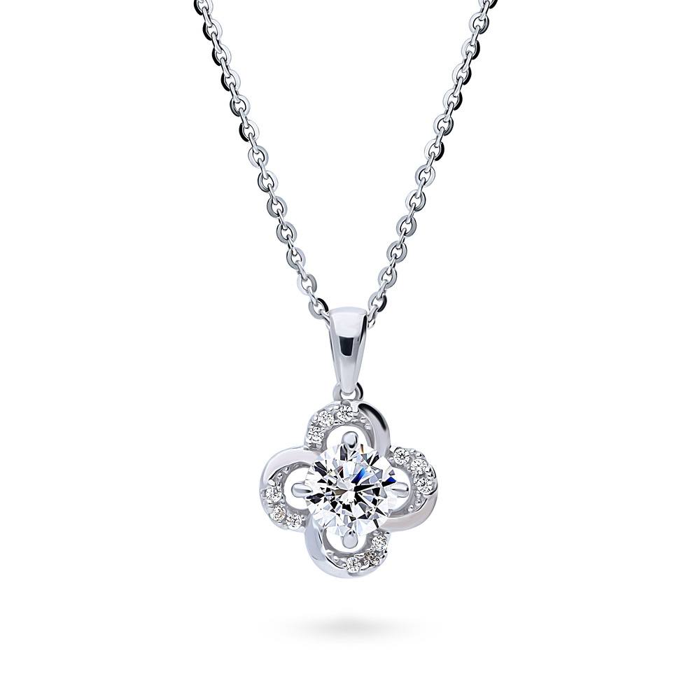 Flower CZ Pendant Necklace in Sterling Silver