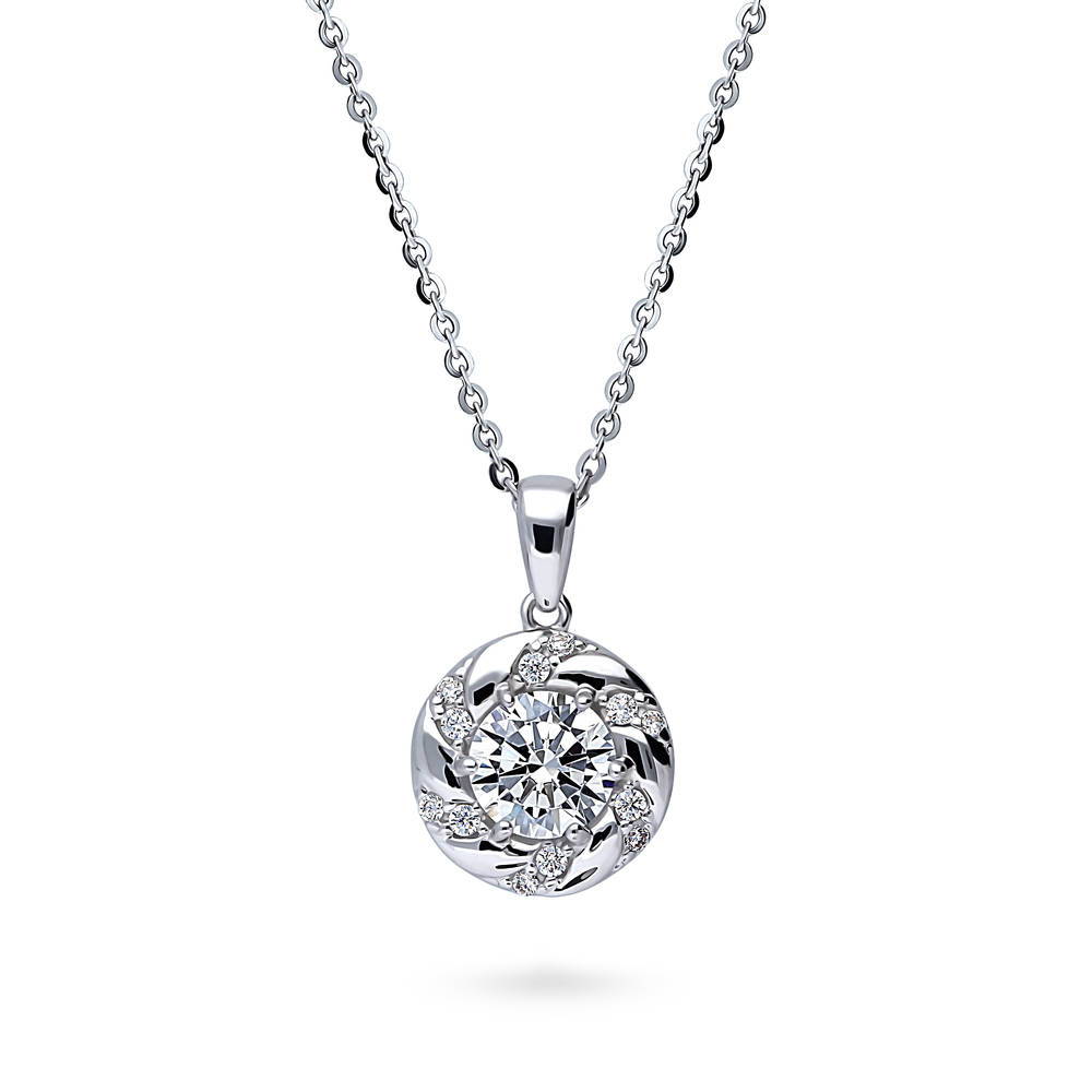 Wreath Woven CZ Pendant Necklace in Sterling Silver