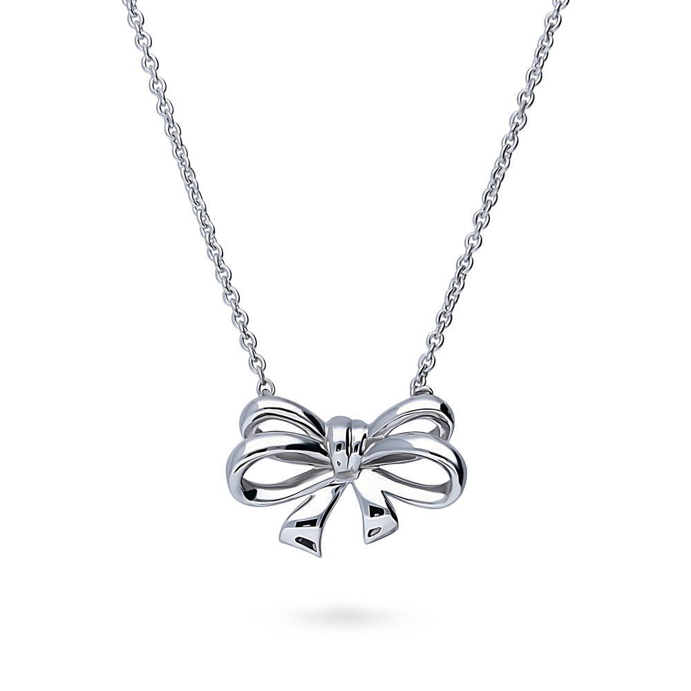 Bow Tie Ribbon Pendant Necklace in Sterling Silver