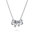 Bow Tie Ribbon Mini Necklace in Sterling Silver, Style 1
