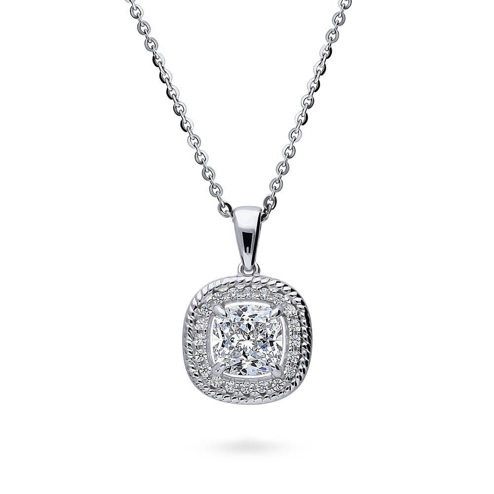 Halo Woven Art Deco Cushion CZ Necklace in Sterling Silver