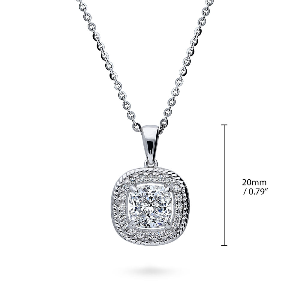 Halo Woven Art Deco Cushion CZ Necklace in Sterling Silver