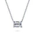 Solitaire East-West Emerald Cut CZ Necklace in Sterling Silver, Rhodium Plated