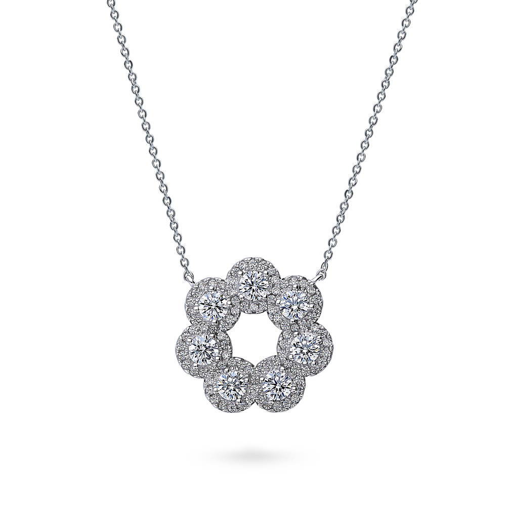 7-Stone Wreath CZ Pendant Necklace in Sterling Silver