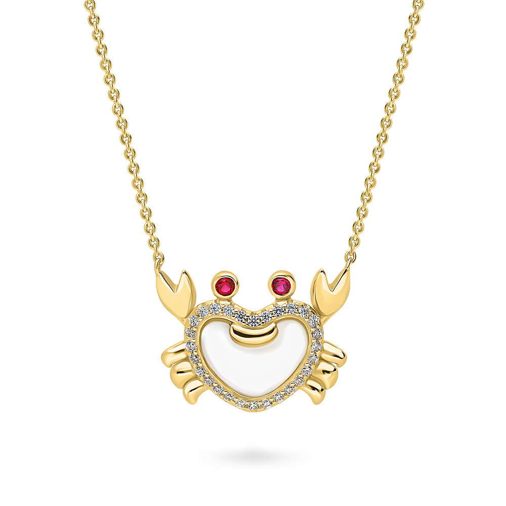 Crab Mother Of Pearl Pendant Necklace in Gold Flashed Sterling Silver, 1 of 5