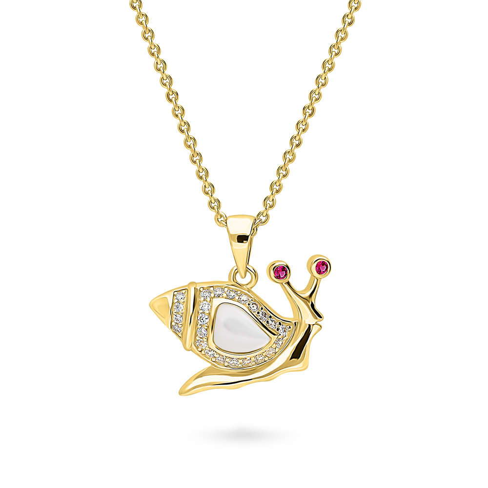 Snail Mother Of Pearl Pendant Necklace in Gold Flashed Sterling Silver, 1 of 5