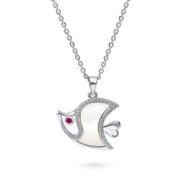 Fish Mother Of Pearl Pendant Necklace in Sterling Silver