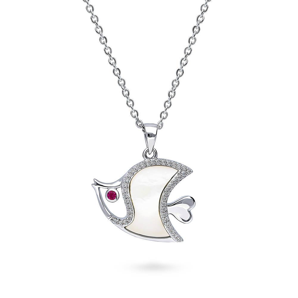 Fish Mother Of Pearl Pendant Necklace in Sterling Silver, 1 of 5