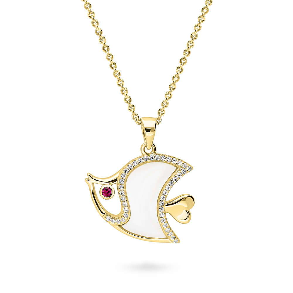 Fish Mother Of Pearl Pendant Necklace in Gold Flashed Sterling Silver, 1 of 5
